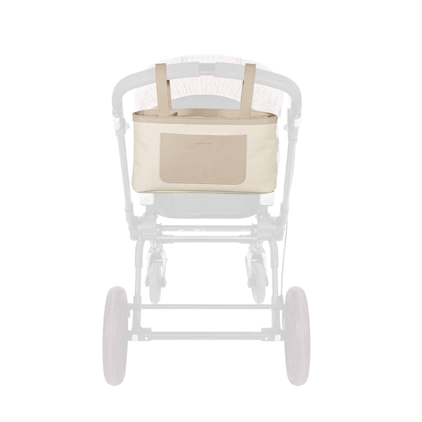 Organizador Peach Pasito a Pasito El bolso organizador Peach en tela de saco de color beige para silla de paseo es un modelo muy ligero además de ser resistente y espacioso para que puedas llevar todo lo que podrías necesitar durante el paseo de tu bebé